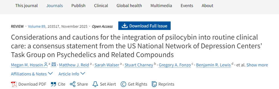 將裸蓋菇素納入常規(guī)臨床護(hù)理的考量與注意事項(xiàng):美國(guó)國(guó)家抑郁癥中心網(wǎng)絡(luò)迷幻藥及相關(guān)化合物工作組的共識(shí)聲明 將裸蓋菇素納入常規(guī)臨床護(hù)理的考量與注意事項(xiàng):美國(guó)國(guó)家抑郁癥中心網(wǎng)絡(luò)迷幻藥及相關(guān)化合物工作組的共識(shí)聲明