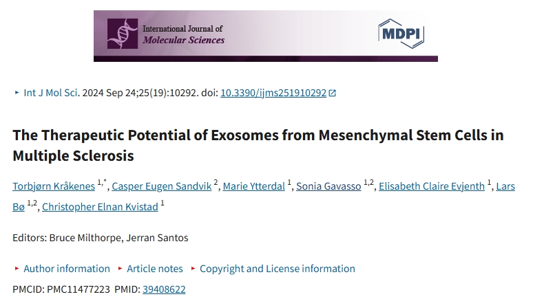 間充質(zhì)干細胞外泌體在多發(fā)性硬化癥中的治療潛力 間充質(zhì)干細胞外泌體在多發(fā)性硬化癥中的治療潛力