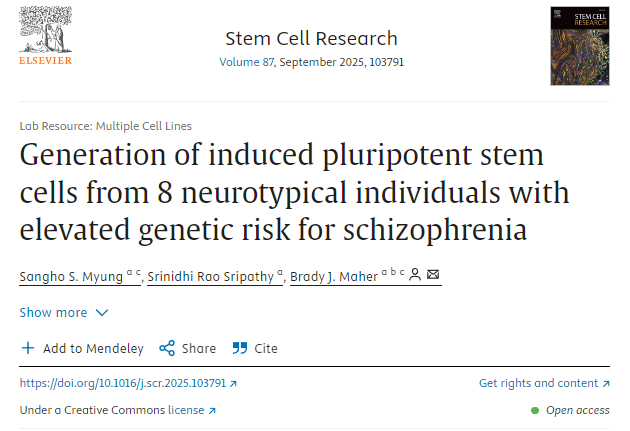 從8名具有精神分裂癥遺傳風(fēng)險(xiǎn)升高的神經(jīng)正常個(gè)體中生成誘導(dǎo)多能干細(xì)胞