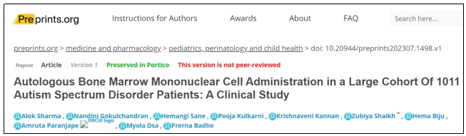自體骨髓單核細胞在1011名自閉癥譜系障礙患者中的應用:一項臨床研究 自體骨髓單核細胞在1011名自閉癥譜系障礙患者中的應用:一項臨床研究