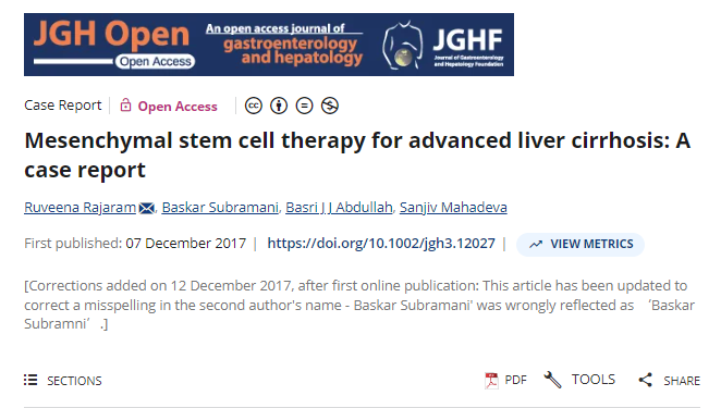 間充質(zhì)干細(xì)胞治療晚期肝硬化：病例報告