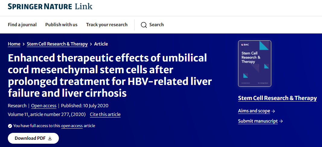 臍帶間充質(zhì)干細(xì)胞對乙肝相關(guān)肝衰竭和肝硬化長期治療的增強(qiáng)治療效果