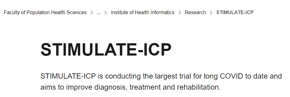 STIMULATE-ICP 正在進行迄今為止規(guī)模最大的新冠后遺癥試驗，旨在改善診斷、治療和康復(fù)