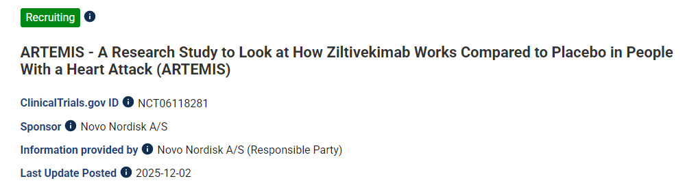 ARTEMIS——一項研究，旨在比較齊爾蒂維單抗與安慰劑在心臟病患者中的療效（ARTEMIS）
