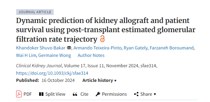 利用移植后估計(jì)腎小球?yàn)V過率軌跡動(dòng)態(tài)預(yù)測(cè)腎移植和患者生存率