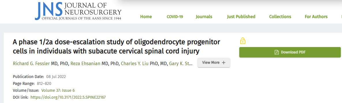 一項針對亞急性頸髓損傷患者的少突膠質(zhì)細(xì)胞祖細(xì)胞的1/2a期劑量遞增研究